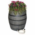 Rescue 50-Gallon Whiskey Rain Barrel w/Bands, Planter, Diverter, Hose, Flatback Design, Gray 2244-1